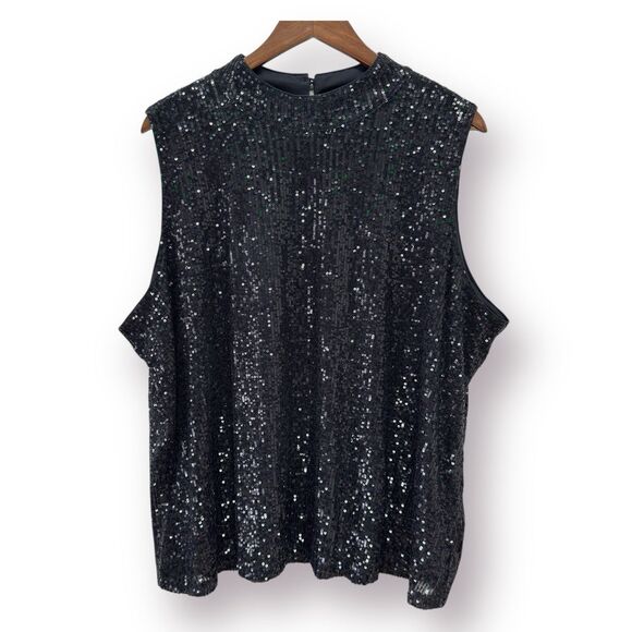 Calvin Klein Sequin Blouse Size 2X Sleeveless Tank Top New Years NYE Holiday - Picture 2 of 10
